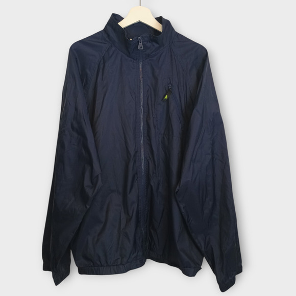 Vintage Adidas Jacket Mens Large Navy Blue Green Vented Hooded Retro Windbreaker - Picture 3 of 12